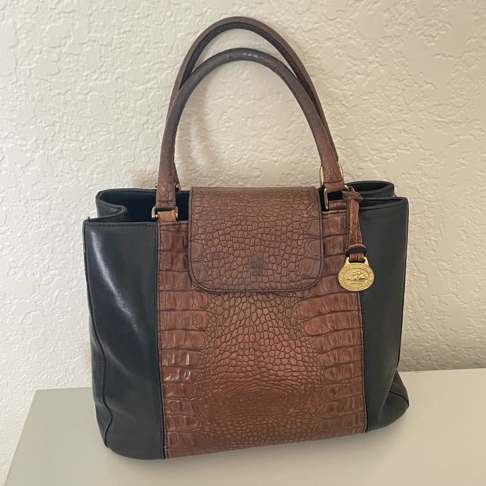 Brahmin Vintage Croc Embossed Leather Satchel Purse - Needs Love